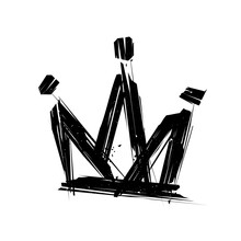 Grunge Style Rock'n'Roll Black Crown Isolated On White. Doodle Style Crown Sign. Street Art Grunge Element. Printable Vector Template For Print Fabric And Textile
