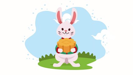 Wall Mural - rabbit with mooncake chuseok animation