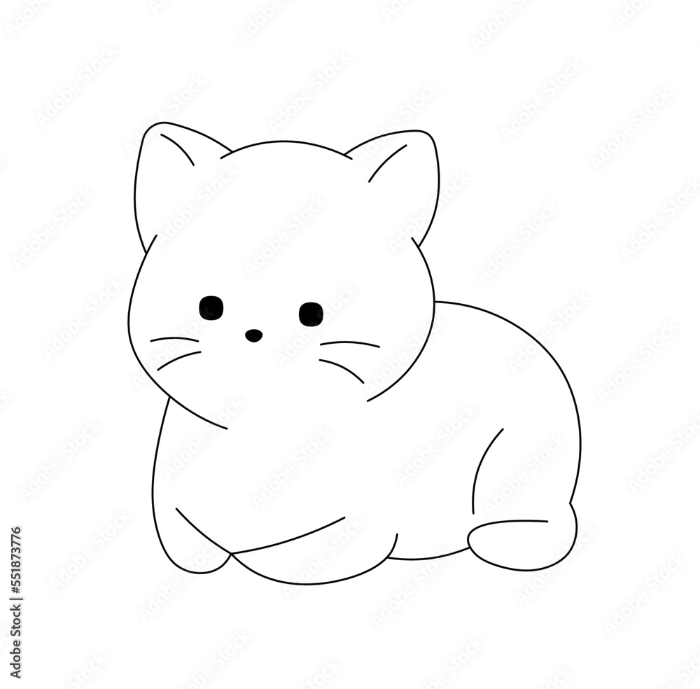 Colorless Cat Vector isolated cute cartoon little cat kitten lying on paws colorless ...