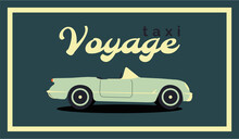 Retro Car Business Card Design. Antique Taxi Service. Old Style Automobile Element. Machine Vintage Poster. Cab Transport Concept. Chevrolet Corvette Vector Card. Dark Colors