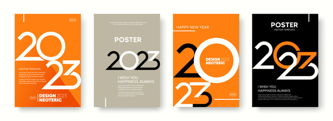 Set of modern design templates for greeting happy new year 2023. The celebration design concept for cards, posters, calendars, flyers, banners, and page layouts other.