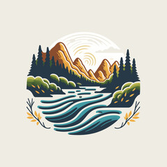 Wall Mural - collection of valley river nature mountain forest logo label badge vector