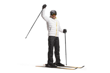 Sticker - Full length shot of a man with skis lifting a skiing pole