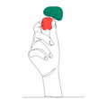 hand holding strawberry sketch, continuous line drawing, vector