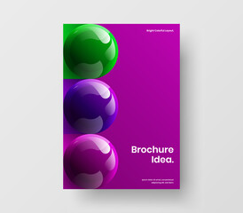 Wall Mural - Minimalistic booklet design vector layout. Trendy realistic balls flyer illustration.
