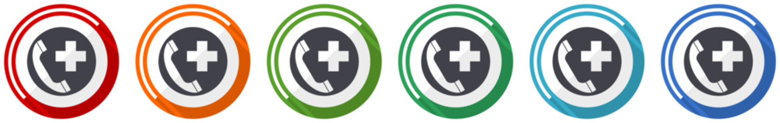 Aufkleber - Emergency call icon set, flat design vector illustration in 6 colors options for webdesign and mobile applications