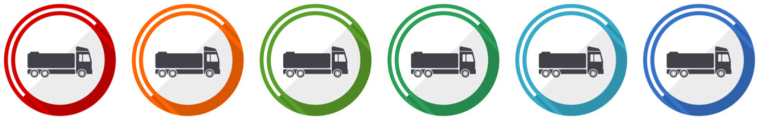 Poster - Truck icon set, flat design vector illustration in 6 colors options for webdesign and mobile applications