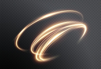 Wall Mural - Light golden Twirl. Curve light effect of golden line. Luminous golden circle. Element for your design, advertising, postcards, invitations, screensavers, websites, games.