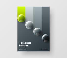 Premium realistic spheres annual report template. Abstract flyer design vector layout.
