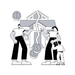 Poster - Property division abstract concept vector illustration. Divorce property agreement, division between spouses, separation process, lawyer service, legal equitable distribution abstract metaphor.