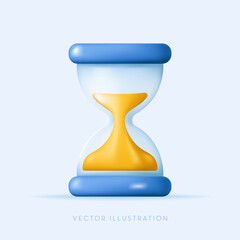 Hourglass. Sand clock, time. 3d vector icon in cartoon minimal style