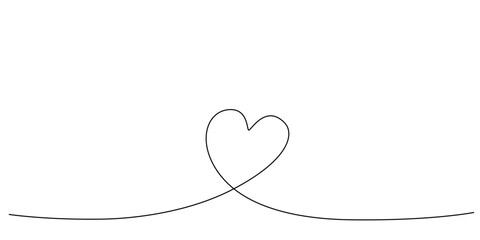 Wall Mural - Decoration continuous line hand drawing element heart for wedding photo book, invitations. Vector stock illustration minimalism design isolated on white background. Editable stroke single line. 