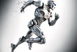 © AkuAku - Concept of high speed technology with a robot running on a white background. Generative AI