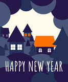 Fototapeta  - Happy new year paper cut greeting card, winter card