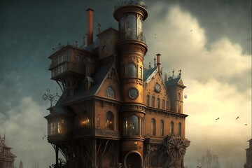 Wall Mural - Steampunk town and buldings