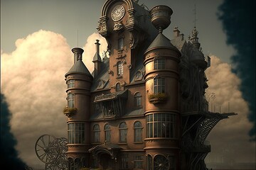 Wall Mural - Steampunk town and buldings