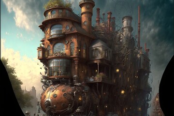 Wall Mural - Steampunk buldings and town