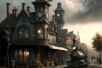 Wall Mural - Steampunk buldings and town