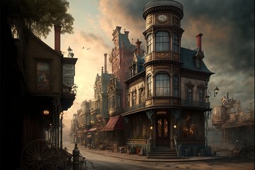 Wall Mural - Steampunk buldings and town