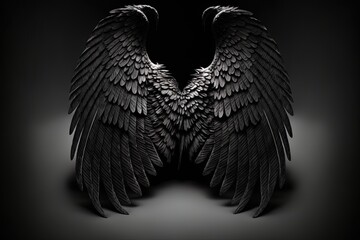 Black angel, big black wings, fantasy. AI