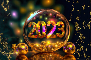 Happy New Year 2023 Backdrop Background Cover Digital Art with Generative AI Technology