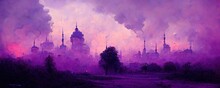 Abstract All Purple City Landscape, Generative AI