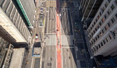 Fototapete - Aerial view of Avenida Paulista, financial and business center in Sao Paulo city, Brazil.