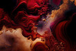 Abstract background, fluid paint, red and gold