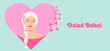 Ilustracja na Dzień Babci, poziomy baner przedstawiający starszą uśmiechniętą kobietę z kwiatami we włosach na tle serca, rysunek z okazji Dnia Babci, piękna seniorka z warkoczem siwych włosów