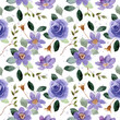 purple flower watercolor seamless pattern