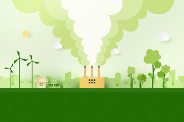Aufkleber - Green industry and alternative renewable energy.ESG as environmental social and governance concept.Paper art Vector illustration.