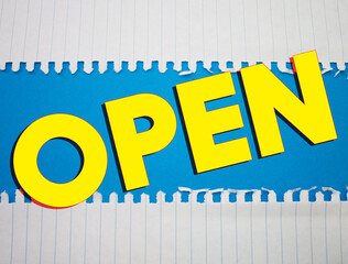 Poster - Open text with Torn, Crumpled White Paper on colored background.