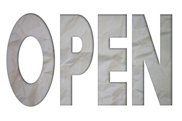 Poster - Open text with Torn, Crumpled White Paper on colored background.