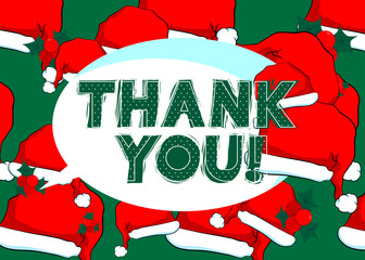 Poster - Thank You text with Red Santa Claus Hat. Christmas Holiday Greeting Card.