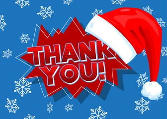 Poster - Thank You text with Red Santa Claus Hat. Christmas Holiday Greeting Card.