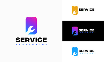 Sticker - phone service logo designs concept vector, phone gear and wrench logo symbol icon
