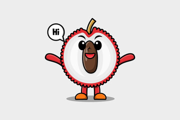 Wall Mural - Cute cartoon Lychee character with happy expression in modern style design illustration