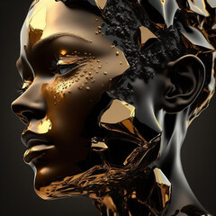 Wall Mural - abstract shiny stone human portrait by generative ai