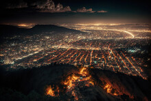 Chiangmai, Thailand's Cityscape At Night Taken From A Vantage Point On A Mountain. Generative AI