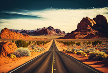 Arizona Utah Scenic Roadway In The United States. A Desert Highway. Generative AI