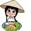 cartoon girl with delicious vietnamese food.eps
