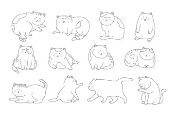  hand drawn Vector illustration set of cute cats icon in doodle style