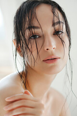 Wall Mural - Sensual beautiful woman with wet hair after shower