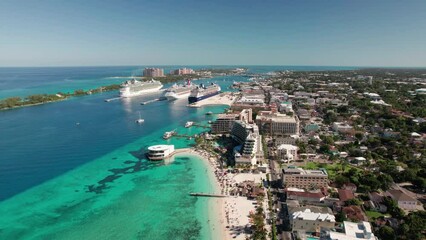 Wall Mural - The drone aerial footage of Nassau city and Paradise Island, Bahamas.