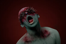 Demon Man With Spikes On The Eyes. Halloween Concept Makeup