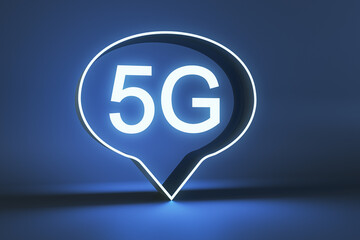 Poster - Modern 5G bubble on blue background. Fast internet speed and technology concept. 3D Rendering.