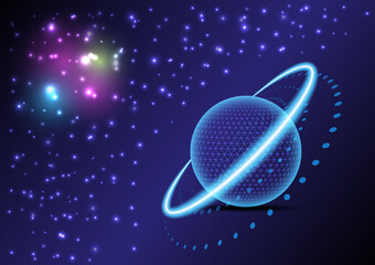 Poster - abstract background cosmos
A glowing circle with a blue light ring. with a circle that is a point there are bright stars and nebulae on a blue gradient background.