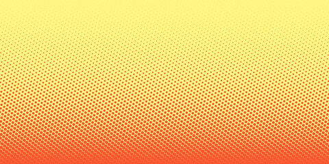 Poster - Gradient of halftone orange dots on a yellow background. Pop art texture. Comic background. Vector illustration.