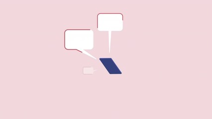 Fototapete - Animated phone with pop-ups element. Noisy notifications from smartphone. Flat cartoon style HD video footage. Color illustration on pink background with alpha channel transparency for animation