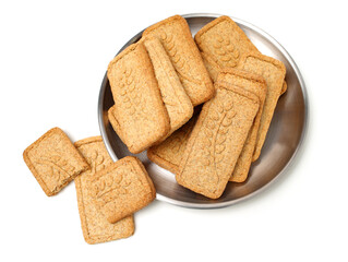 Wall Mural - Cookies made of whole grain cereals on a white background 